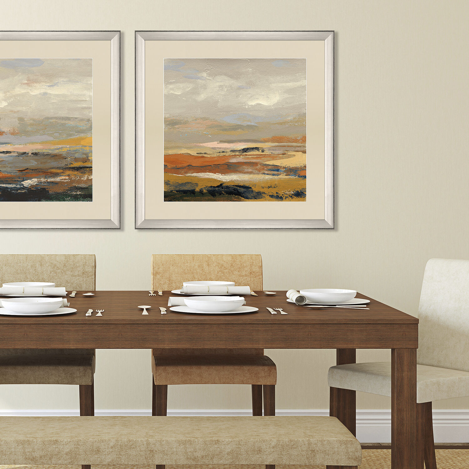 Warm Bay Orange and Beige and Rust and Yellow Framed Art