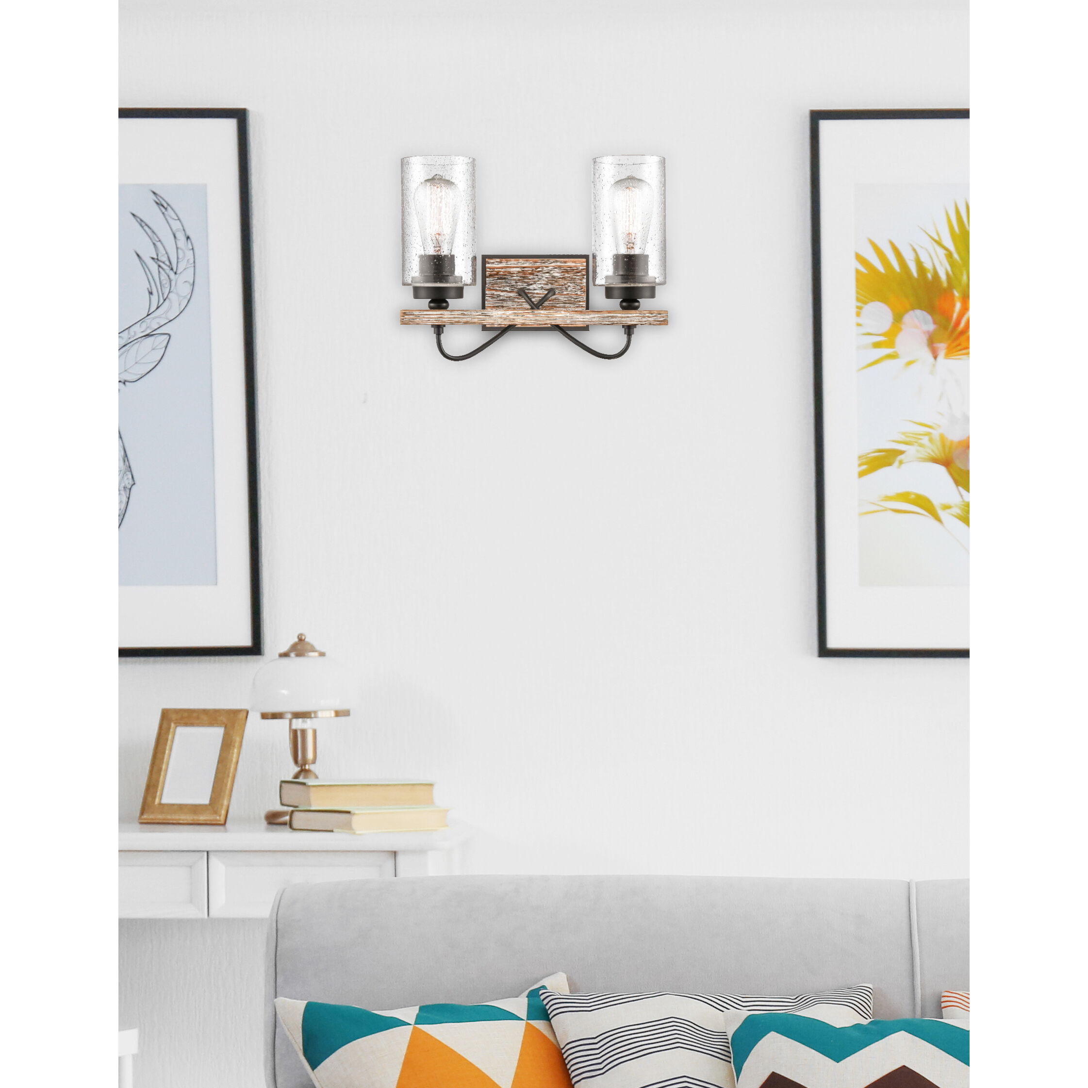 Paladin 2 Light 14 inch Matte Black Bath Vanity Light Wall Light in Seedy Glass