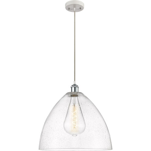 Ballston Dome LED 16 inch White and Polished Chrome Pendant Ceiling Light in Seedy Glass