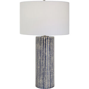 Havana 28 inch 150.00 watt Cobalt and Ivory Glazed Stripes and Brushed Nickel Table Lamp Portable Light
