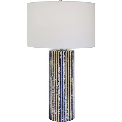 Havana 28 inch 150.00 watt Cobalt and Ivory Glazed Stripes and Brushed Nickel Table Lamp Portable Light