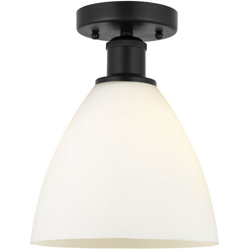Edison Bristol Glass 1 Light 8 inch Matte Black Semi-Flush Mount Ceiling Light in Matte White Glass
