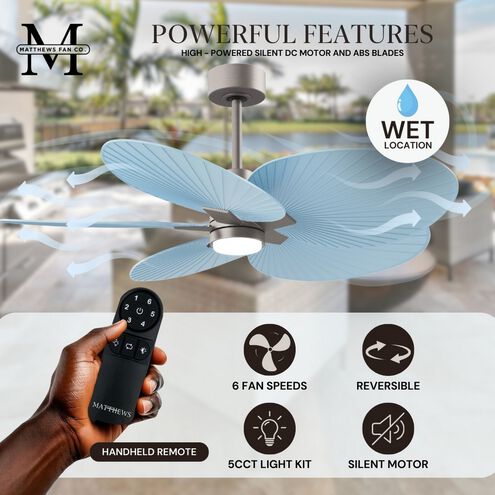 Atlas Alessandra TROPICAL - LK 48 inch Brushed Nickel with Light Blue Blades Ceiling Fan
