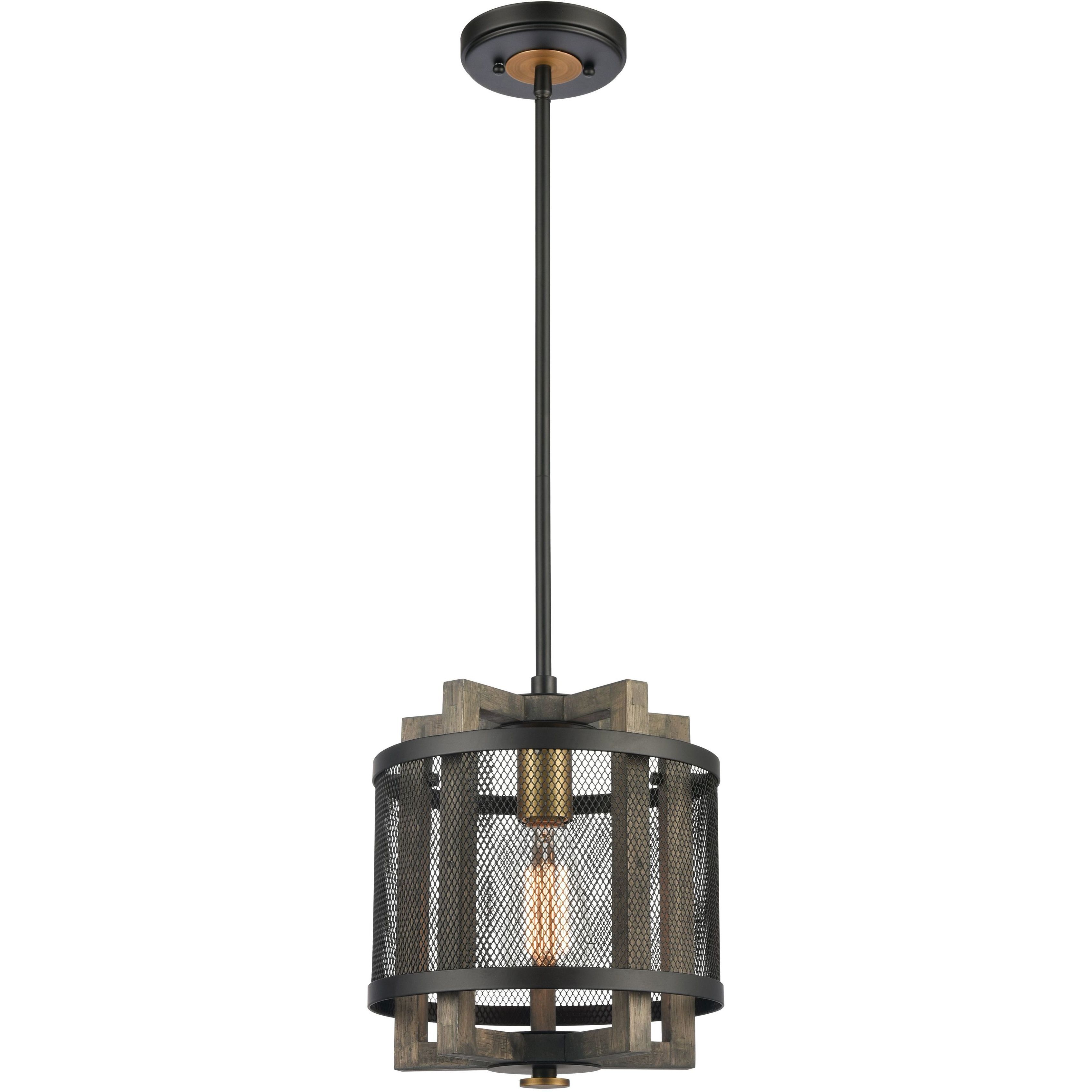 Woodbridge 1 Light 10 inch Matte Black with Weathered Oak and Brass Mini Pendant Ceiling Light