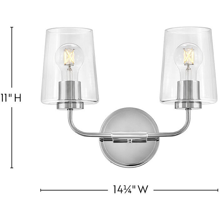 Kline 2 Light 14.25 inch Chrome Bath Wall Light in Clear