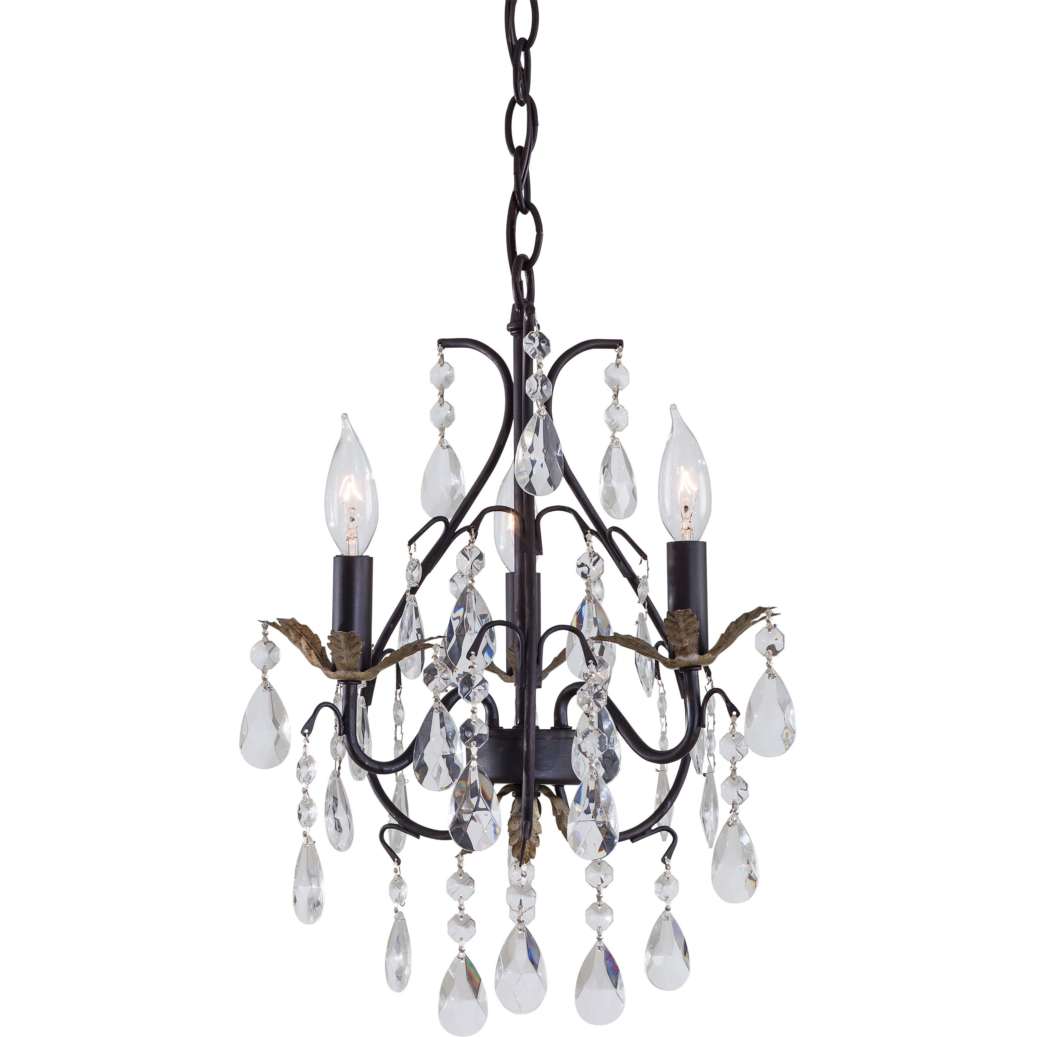 ML 3 Light 13.25 inch Castlewood Walnutt/Silver Mini Chandelier Ceiling Light