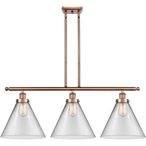 Ballston X-Large Cone 3 Light 36 inch Antique Copper Island Light Ceiling Light in Clear Glass
