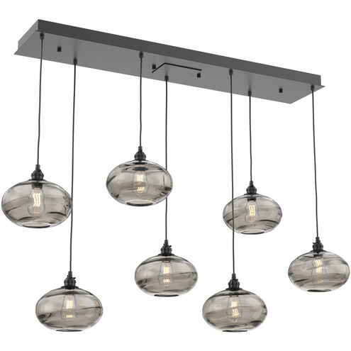 Coppa 7 Light Matte Black Linear Pendant Ceiling Light in Coppa Smoke, Multi-Port