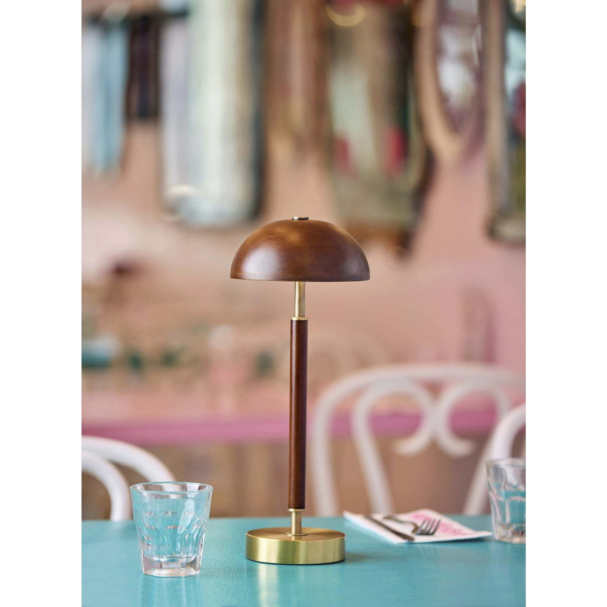 Ronny 14.63 inch 1.50 watt Walnut Wood and Antique Brass LED Cordless Table Lamp Portable Light