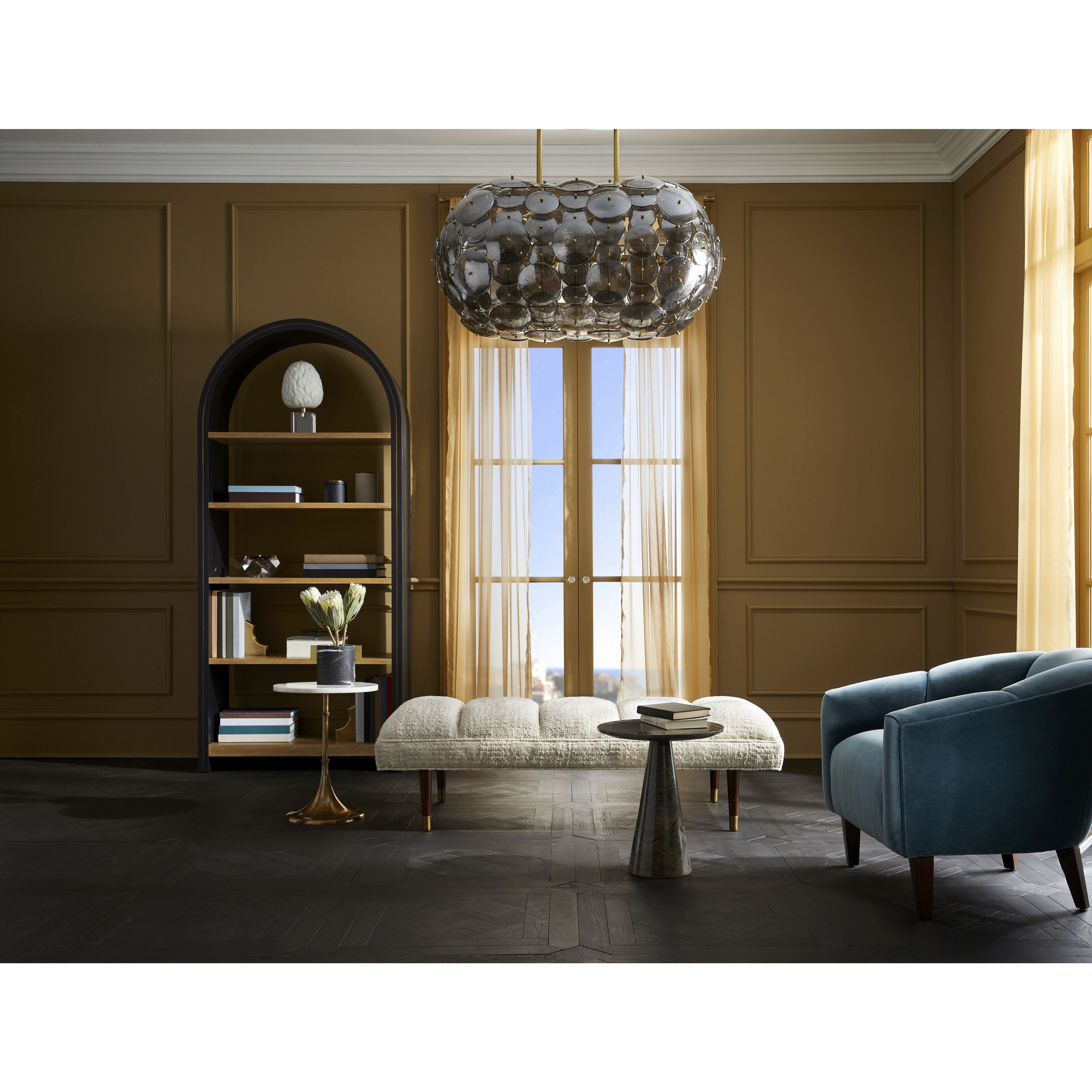 Nebula 8 Light 42 inch Smoke Luster and Antique Brass Chandelier Ceiling Light