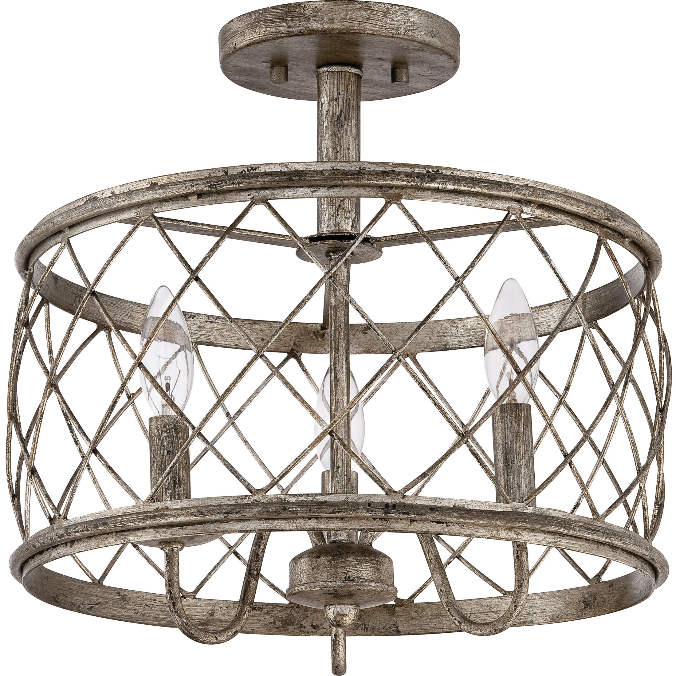 Dury 3 Light 14.5 inch Century Silver Leaf Semi-Flush Mount Ceiling Light