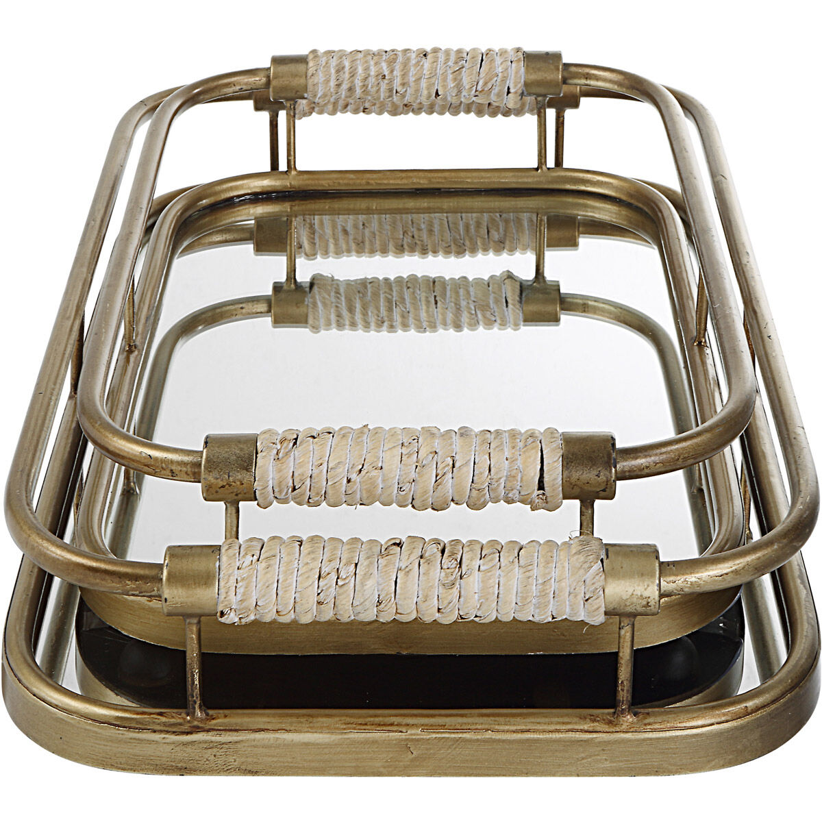 Rosea Brushed Gold with Natural Rope Trays, Set of 2