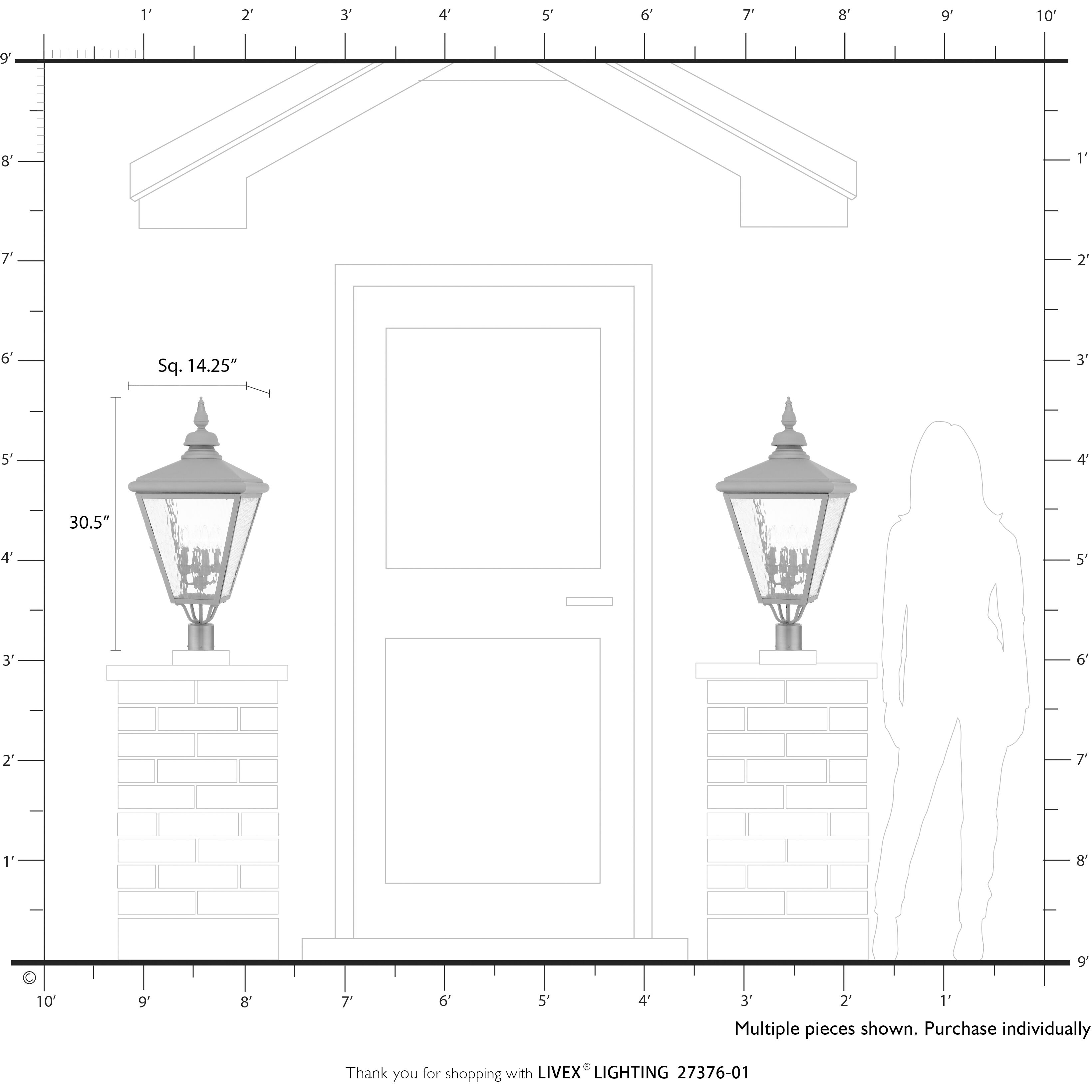 Adams 4 Light 31.5 inch Antique Brass with Brushed Nickel Finish Cluster Outdoor Extra Large Post Top Lantern