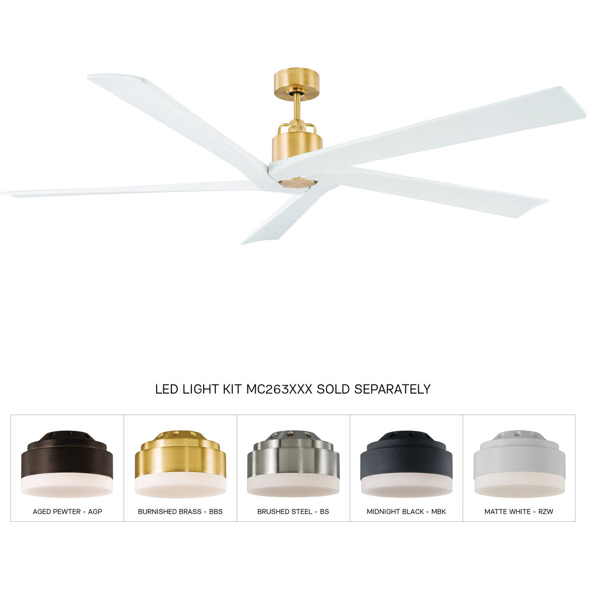 Aspen 70 inch Burnished Brass with Matte White Blades Ceiling Fan