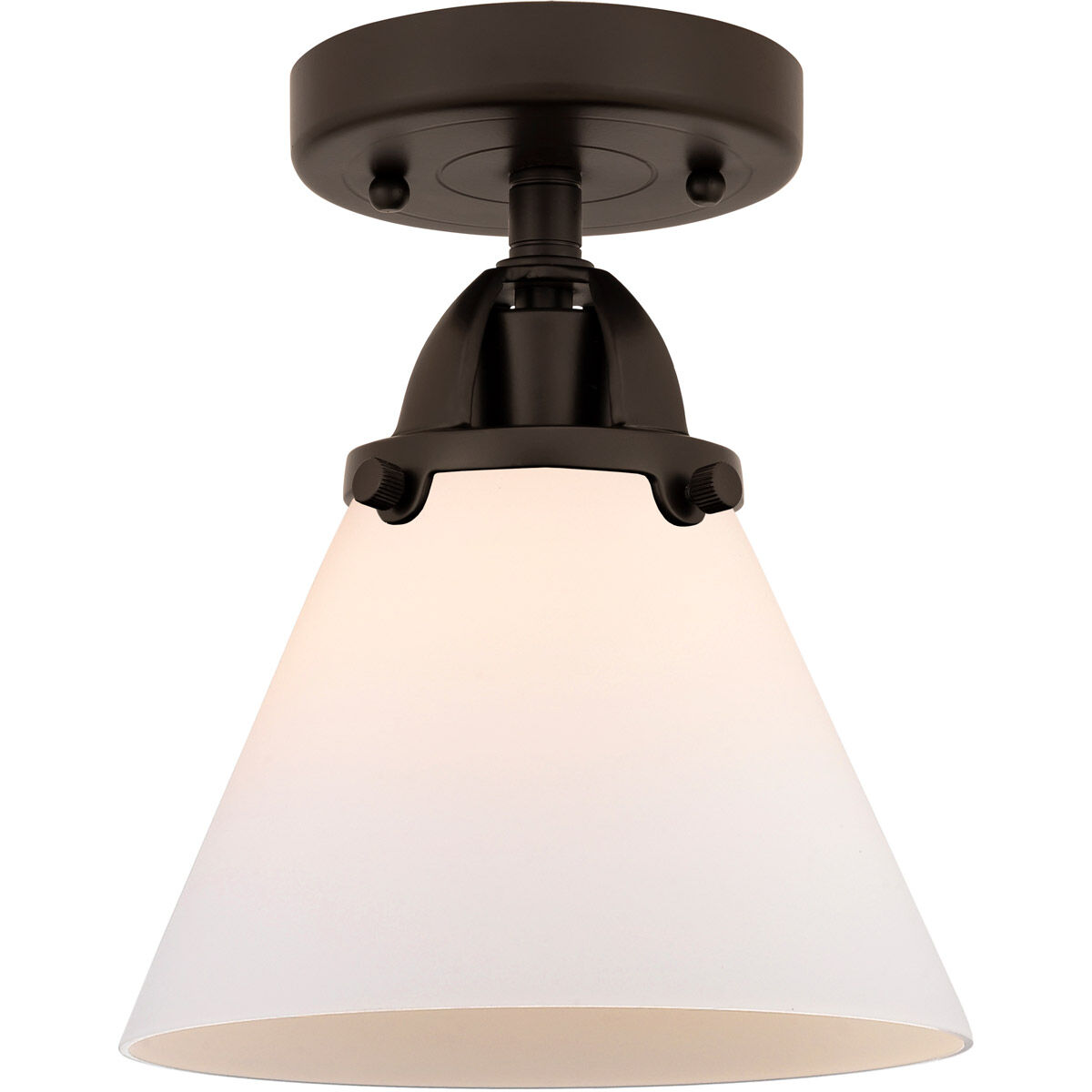 Nouveau 2 Large Cone 1 Light 8 inch Oil Rubbed Bronze Semi-Flush Mount Ceiling Light in Matte White Glass