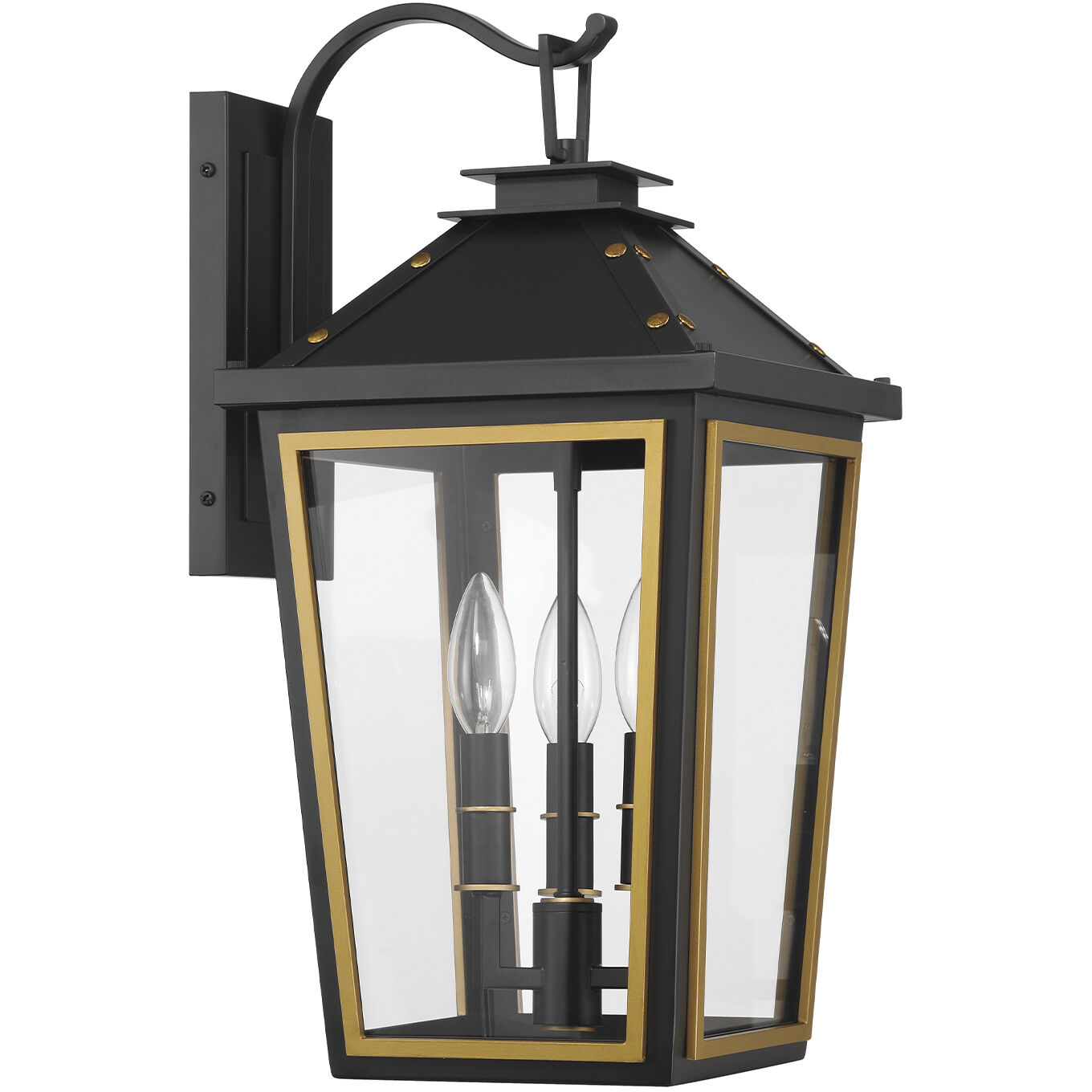 Hawkins 3 Light 19.5 inch Matte Black and Textured Gold Outdoor Sconce
