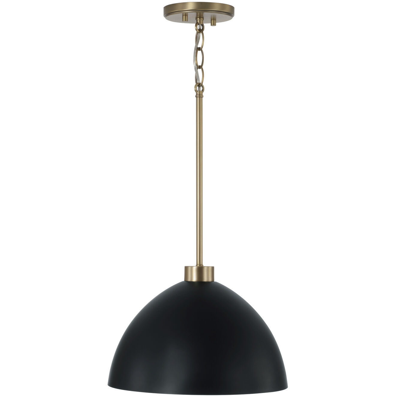 Ross 1 Light 13 inch Aged Brass Pendant Ceiling Light in Matte Black with White Interior
