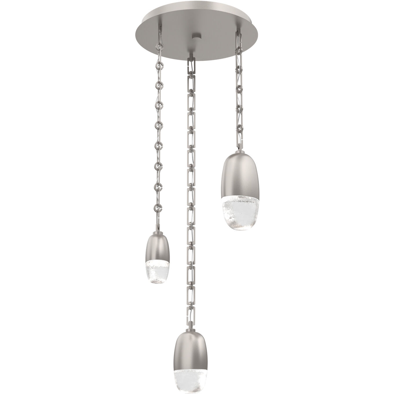 Pebble LED 17.3 inch Beige Silver Multi-Pendant Ceiling Light in 3000K LED, Rectangular Chain