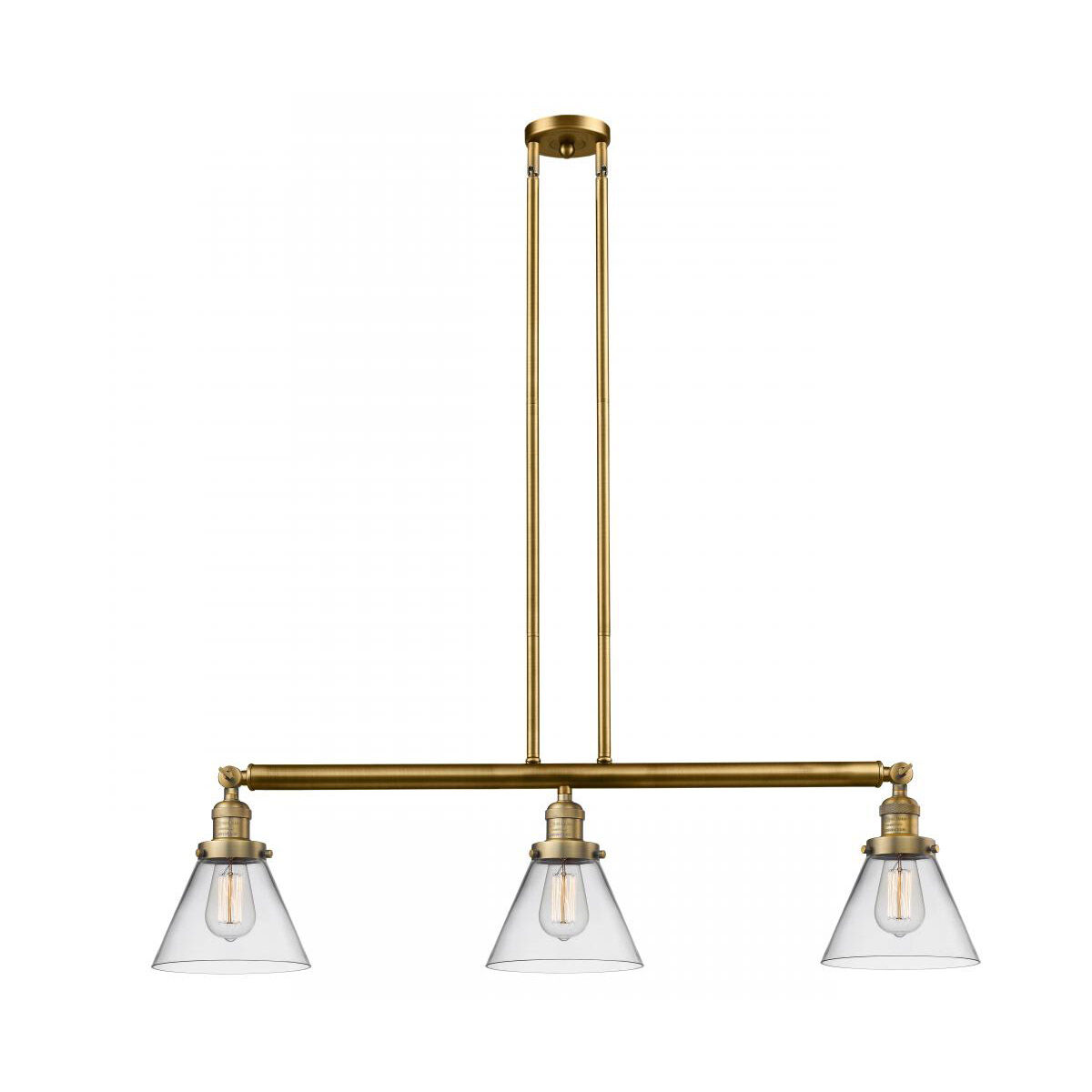 Franklin Restoration Large Cone LED 40 inch Brushed Brass Island Light Ceiling Light in Clear Glass, Franklin Restoration