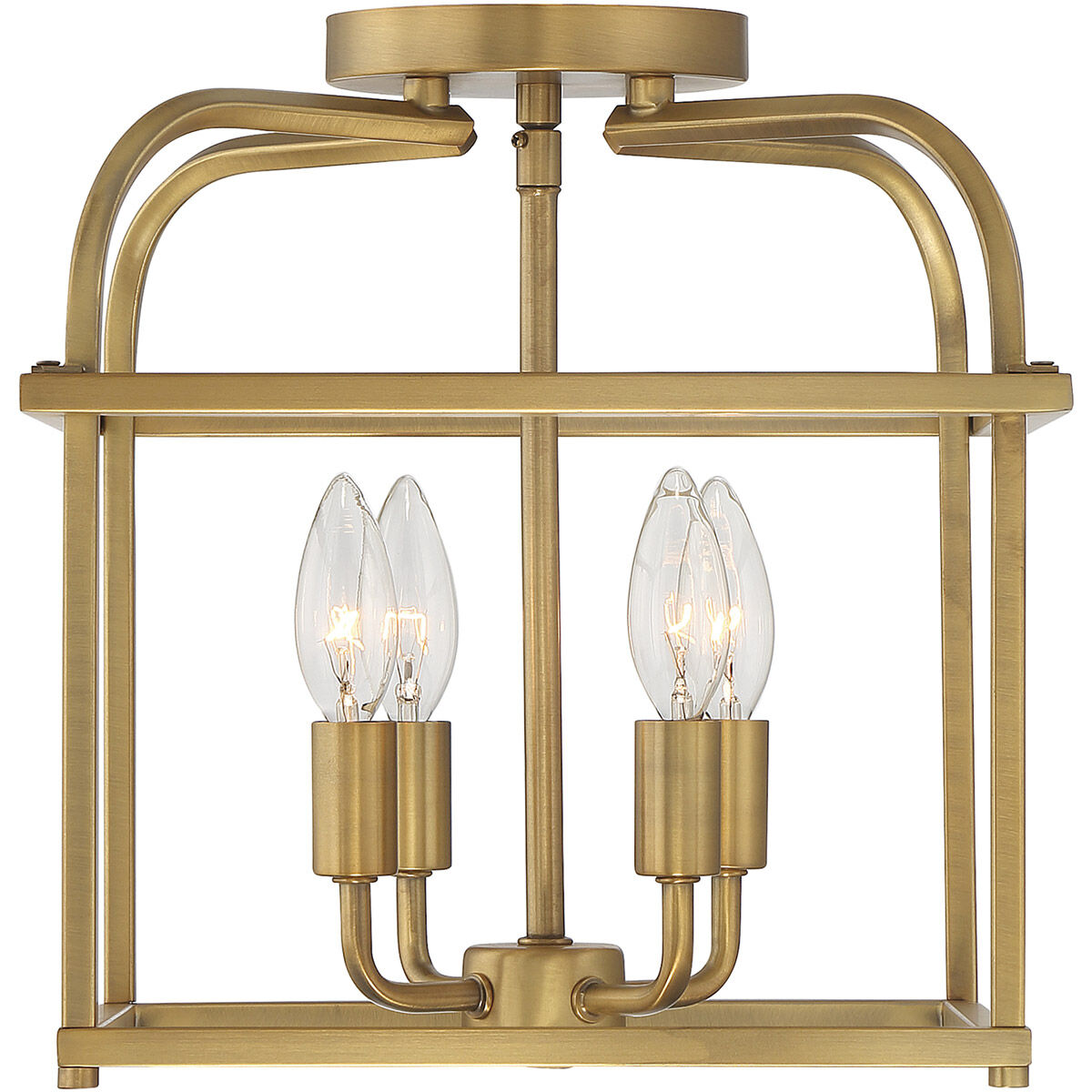 Transitional 4 Light 12 inch Natural Brass Semi-Flush Ceiling Light