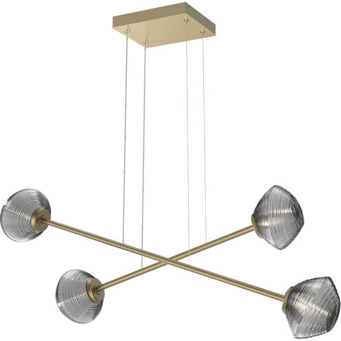 Mesa LED Gilded Brass Linear Multi-Pendant Ceiling Light in 3000K LED, Smoke, Double Moda