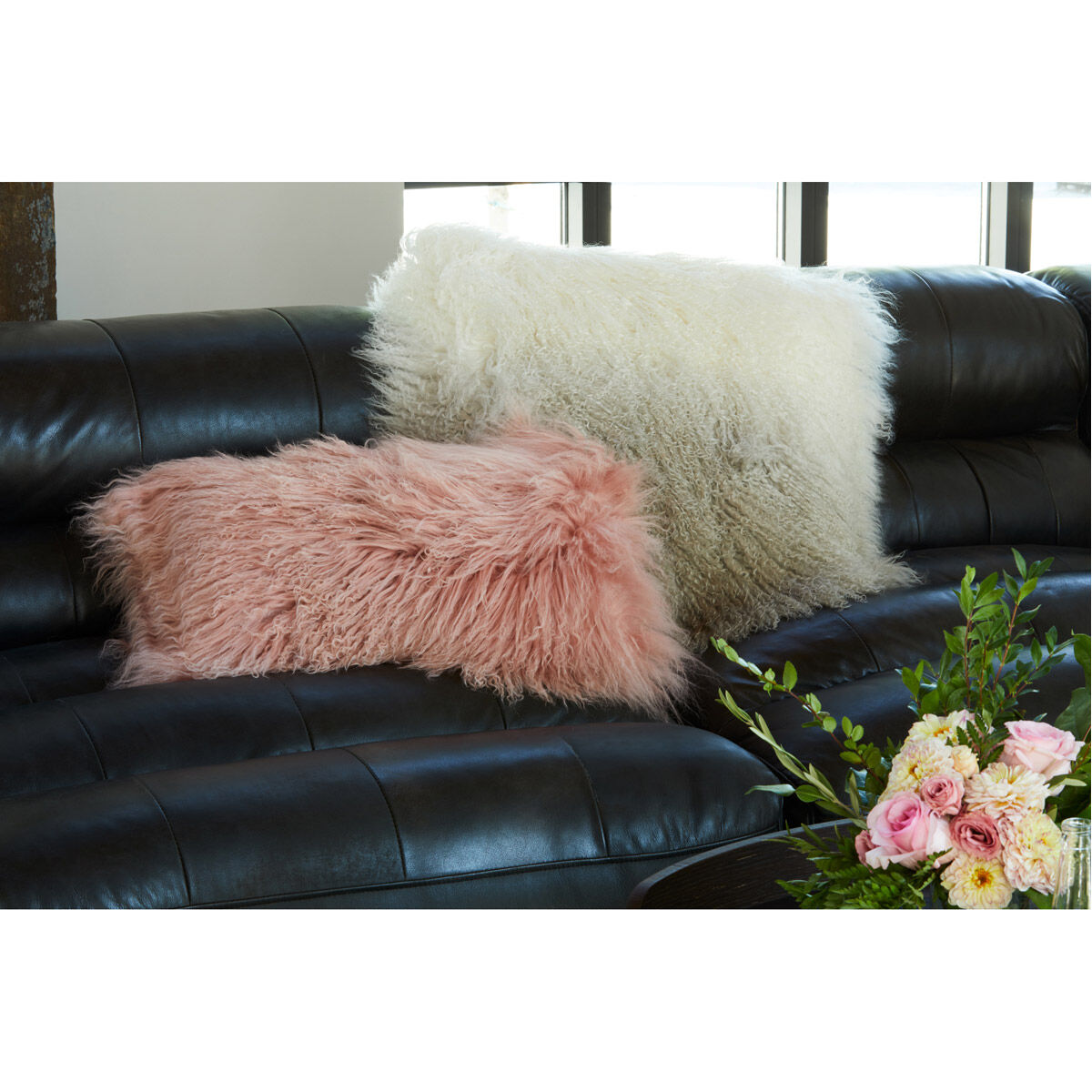 Lamb Fur 19 X 3 inch Pink Pillow