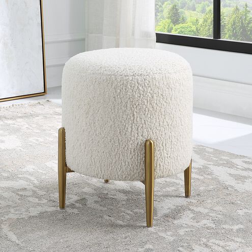 Arles 18 inch White Faux Shearling and Brushed Brass Ottoman