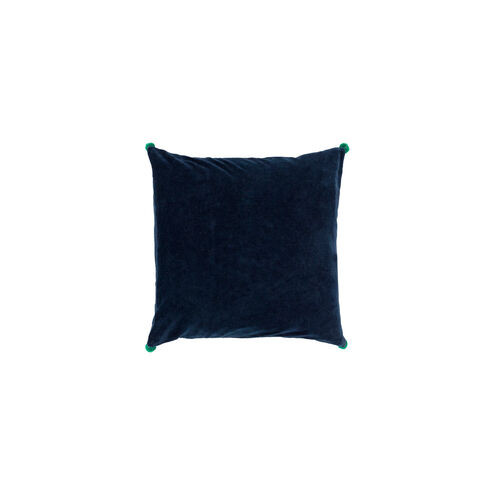Velvet Poms 18 X 18 inch Navy and Grass Green Throw Pillow