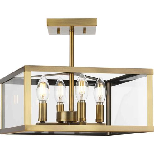 Hillcrest 4 Light 13 inch Vintage Brass Semi-Flush Mount Ceiling Light
