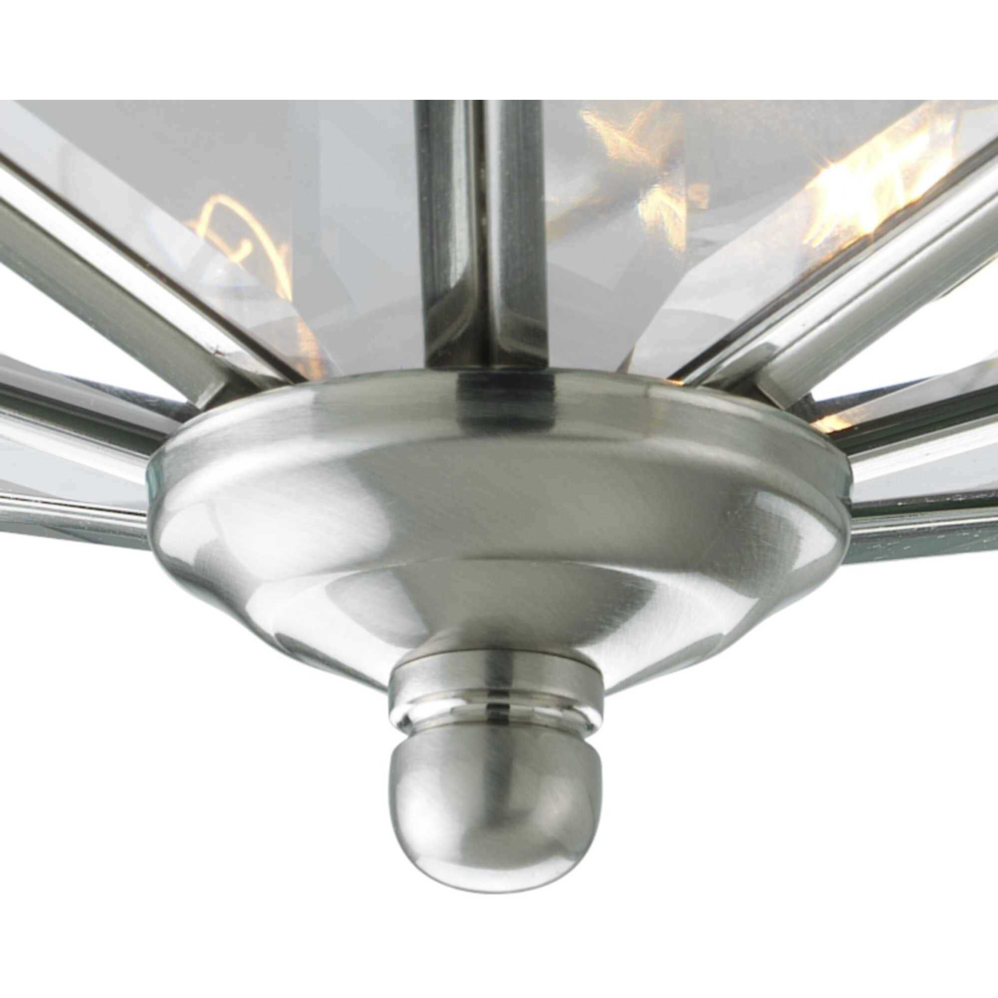 Beveled Glass 3 Light 9.75 inch Brushed Nickel Flush Mount Ceiling Light
