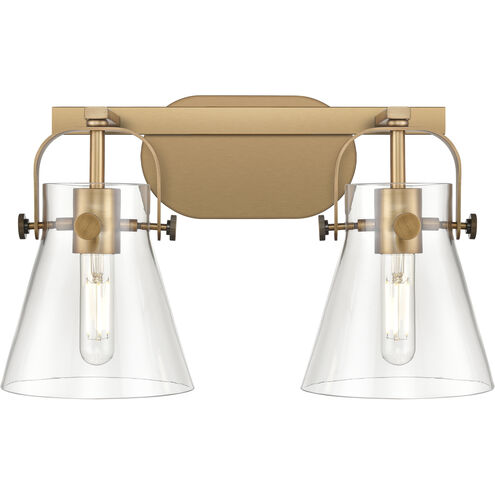 Pilaster II Cone 2 Light 17 inch Brushed Brass Bath Vanity Light Wall Light in Clear Glass