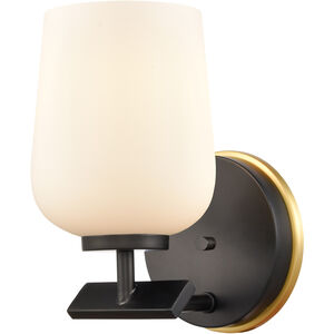 Remy LED 5 inch Black Satin Gold Bath Vanity Light Wall Light in White Glass