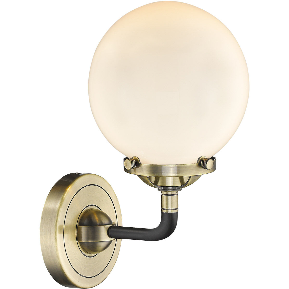 Nouveau Beacon 1 Light 6 inch Black Antique Brass Sconce Wall Light in Matte White Glass, Nouveau