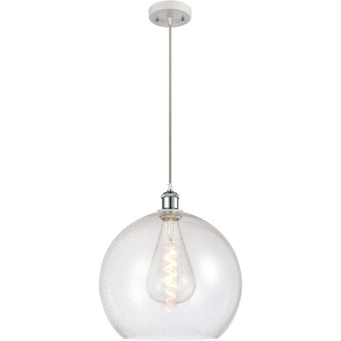 Ballston Athens LED 13.75 inch White and Polished Chrome Pendant Ceiling Light in Seedy Glass, Silver
