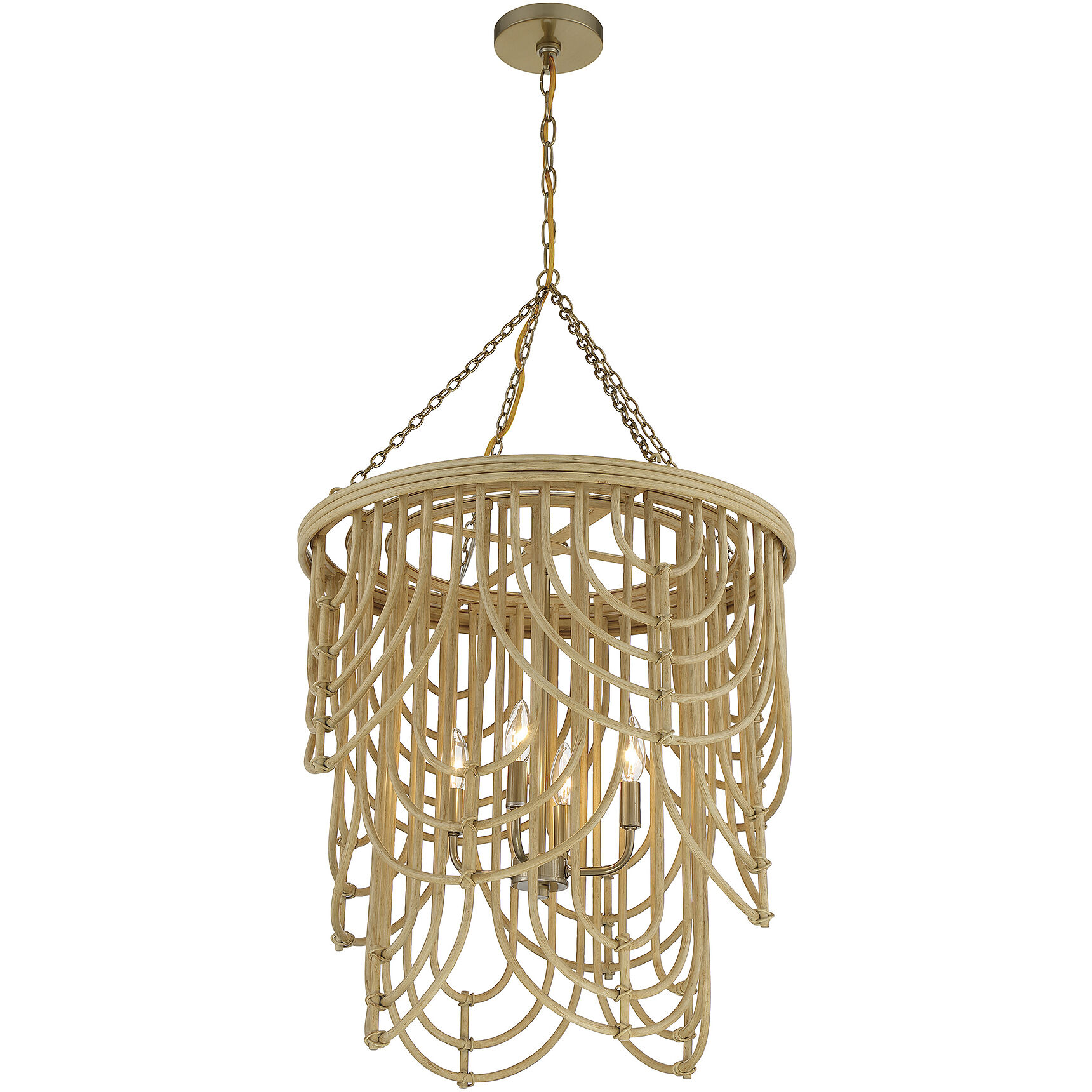 Bremen 4 Light 22 inch Burnished Brass with Natural Rattan Pendant Ceiling Light
