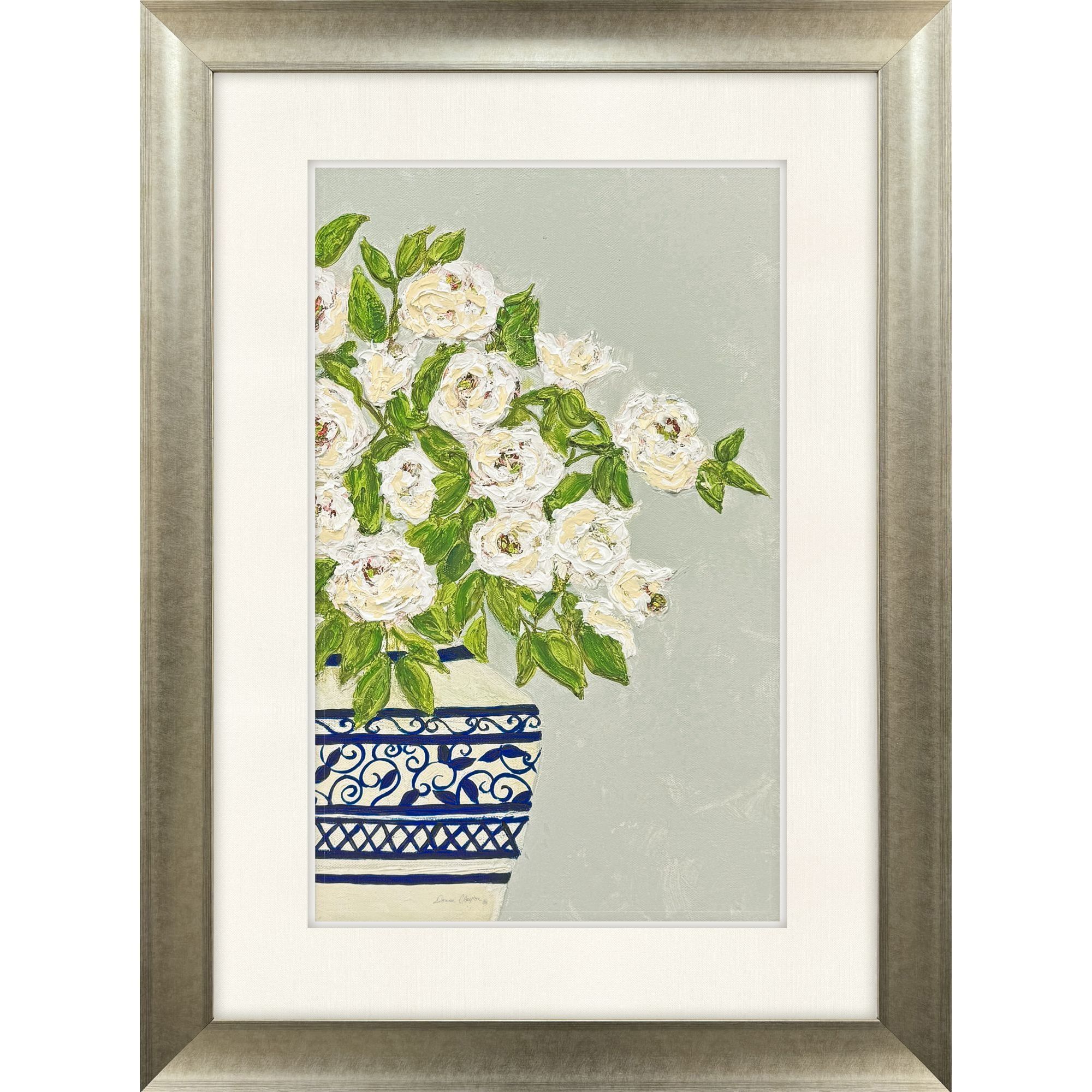 Floral Balance Blue and Green and Multi and White Framed Art