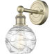 Athens Deco Swirl Sconce Wall Light in Antique Brass, Clear Deco Swirl