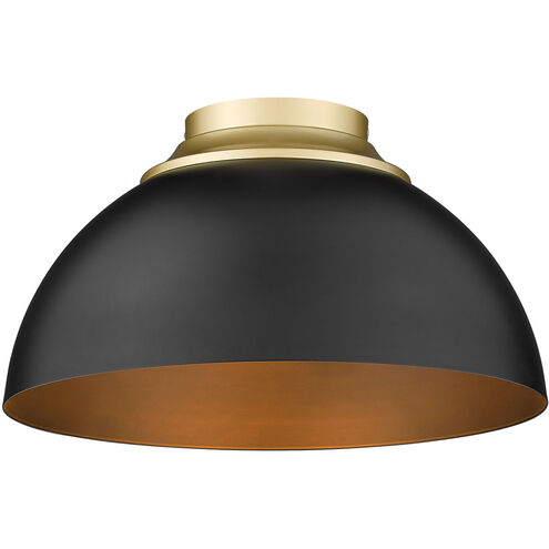 Zoey 3 Light 14 inch Olympic Gold Flush Mount Ceiling Light in Matte Black