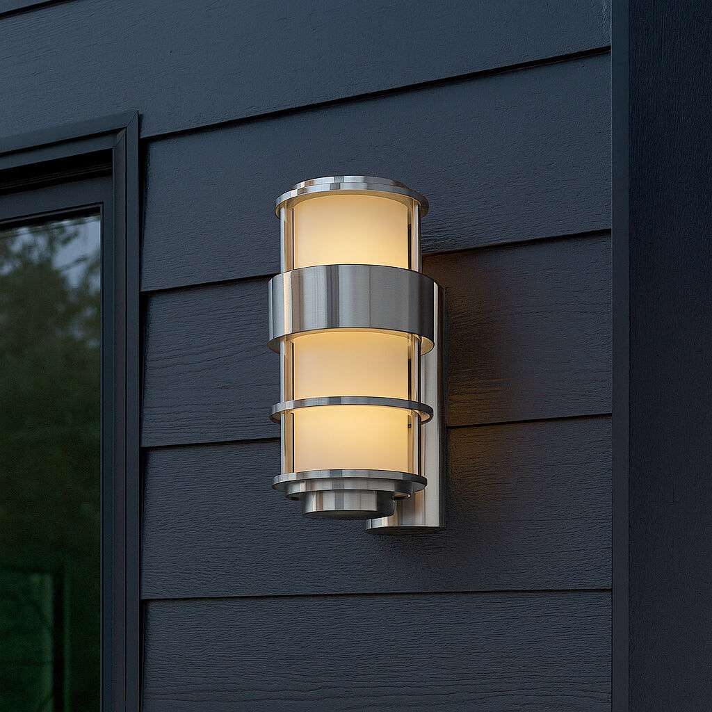 Saturn Outdoor Wall Mount Lantern in Stainless Steel, Medium