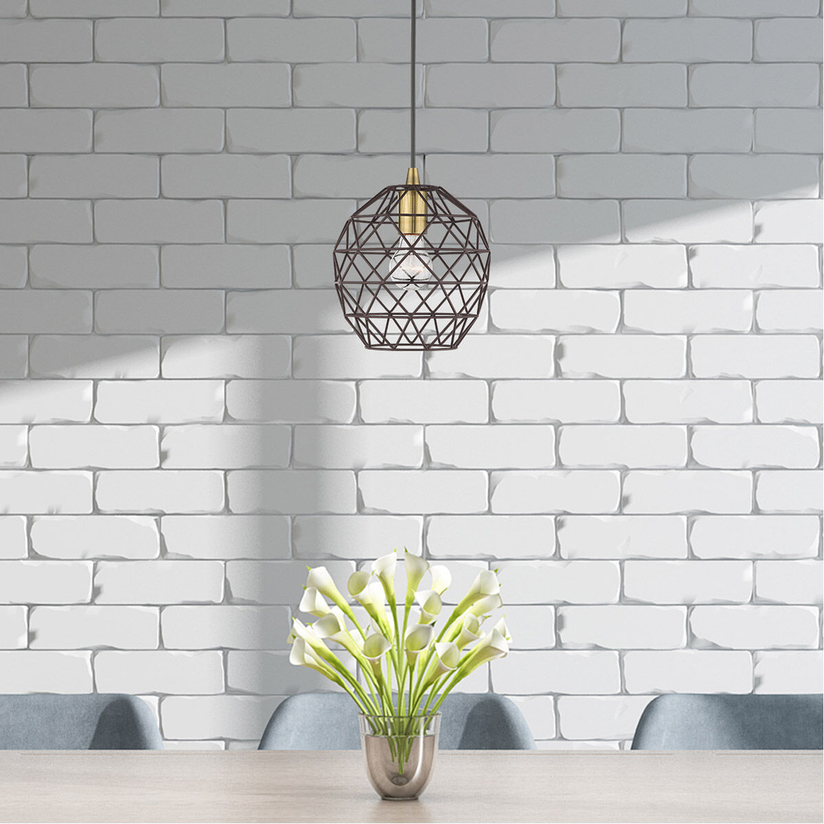Geometric 1 Light 8 inch Bronze Mini Pendant Ceiling Light