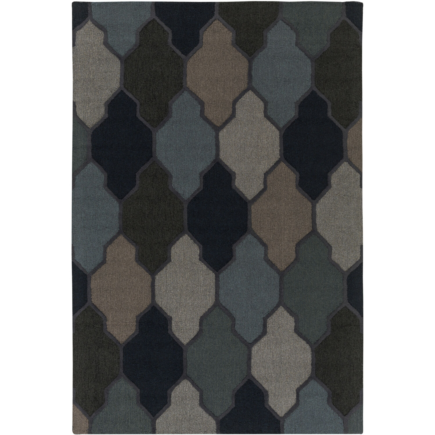 Pollack 90 X 60 inch Navy/Charcoal/Taupe/Light Gray/Aqua Rugs, Rectangle