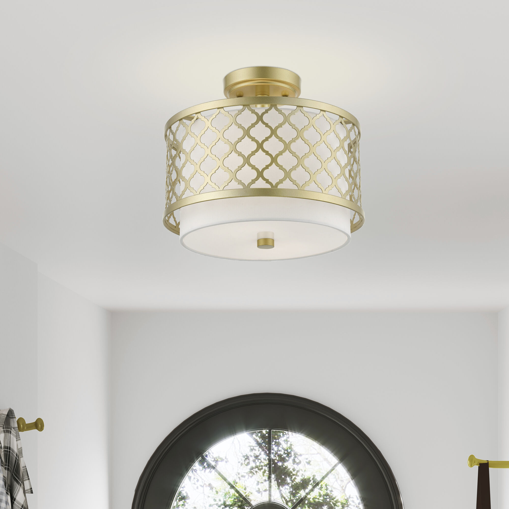 Arabesque 2 Light 12 inch Soft Gold Small Semi-Flush Ceiling Light, Small