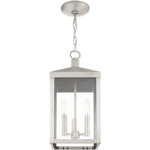 Nyack 3 Light 8.25 inch Brushed Nickel Outdoor Pendant Lantern