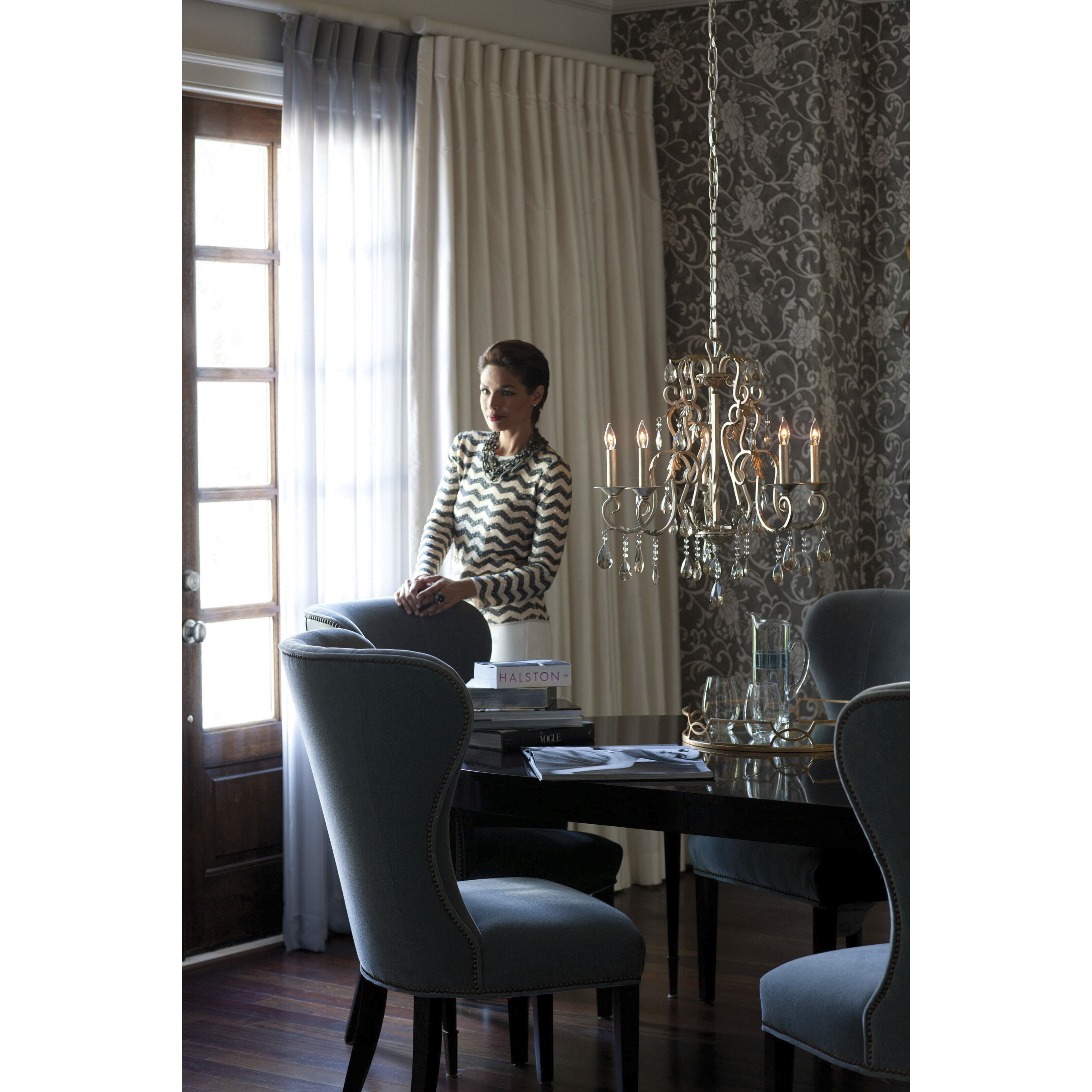 Carlton 5 Light 24 inch Silver Leaf Indoor Chandelier Ceiling Light