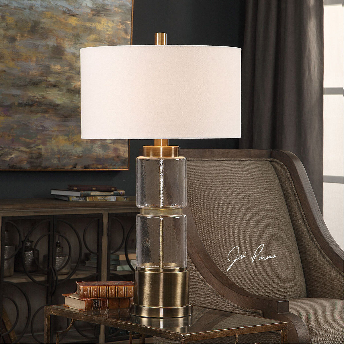 Uttermost 27830 1 Vaiga 31 inch 150 watt Antique Brass and Clear