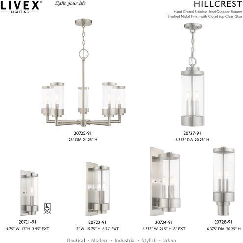 Hillcrest 5 Light 26 inch Brushed Nickel Outdoor Chandelier