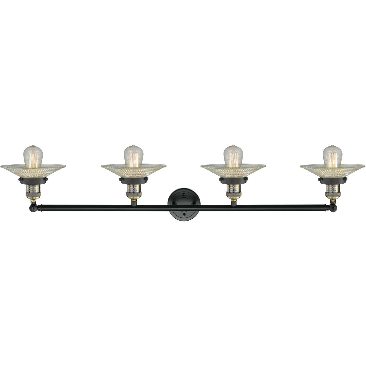 Franklin Restoration Halophane LED 45 inch Black Antique Brass Bath Vanity Light Wall Light in Clear Halophane Glass, Franklin Restoration
