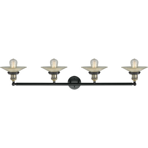 Franklin Restoration Halophane 4 Light 45 inch Black Antique Brass Bath Vanity Light Wall Light in Clear Halophane Glass, Franklin Restoration