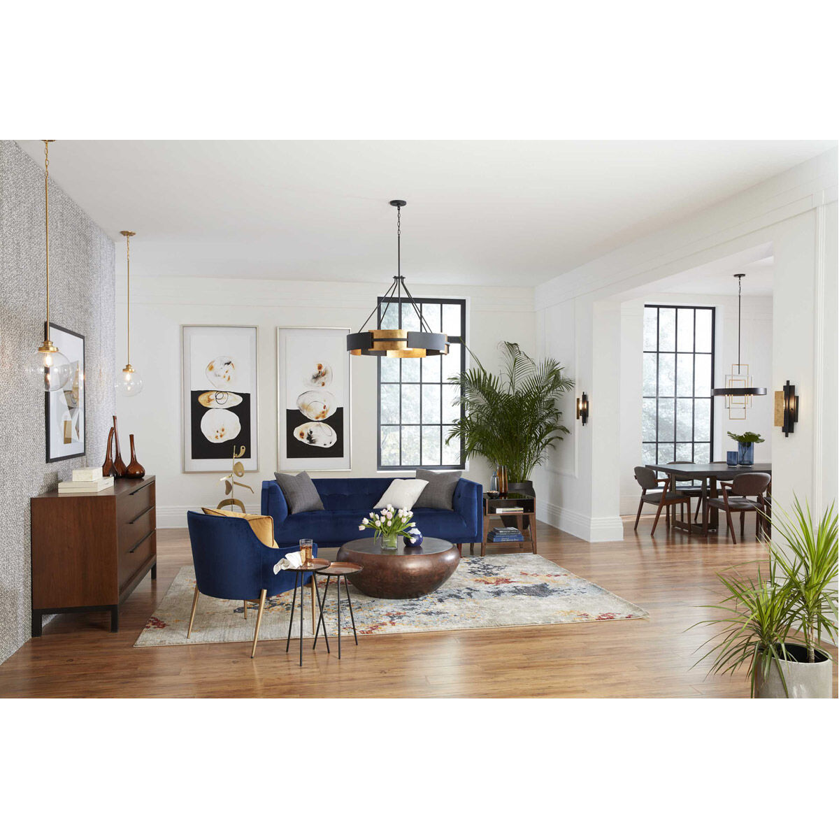 Lowery 6 Light 32 inch Textured Black Pendant Ceiling Light, Design Series