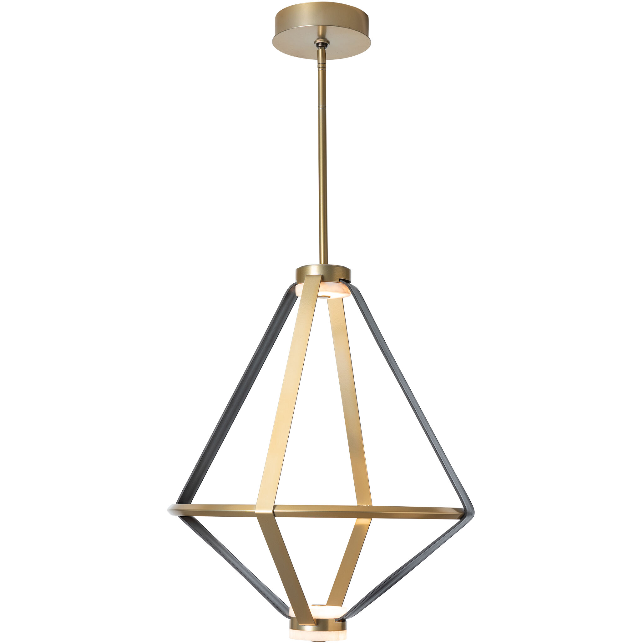 Art & Alchemy Aspen LED 22.5 inch Modern Brass Pendant Ceiling Light in Black Leather with Alabaster